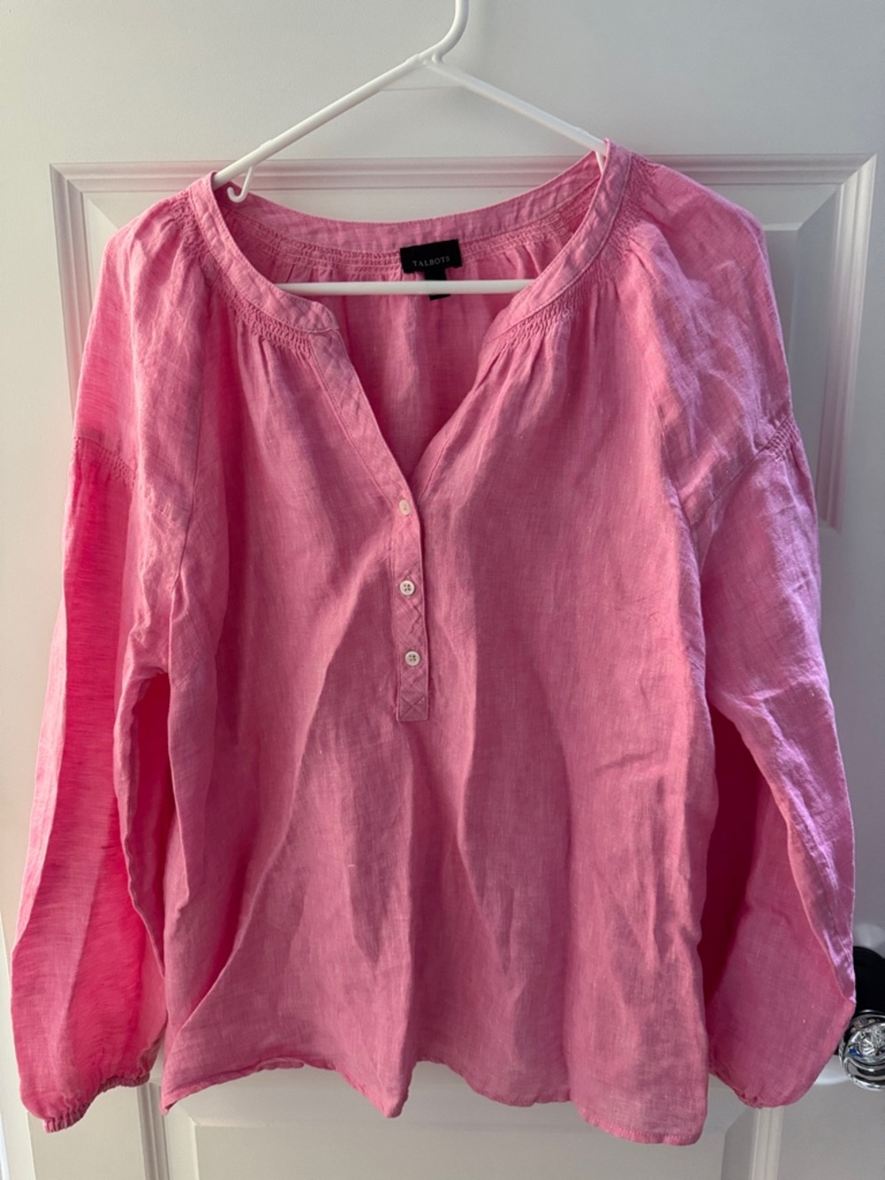 Talbots Bright Pink Linen Pullover Henley